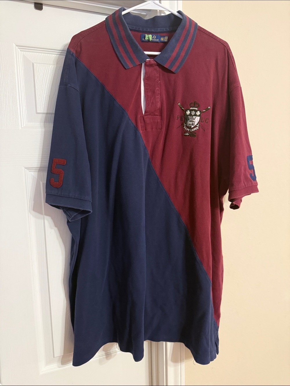 Polo by Ralph Lauren Men’s Diagonal Burgundy & Navy Rugby Polo